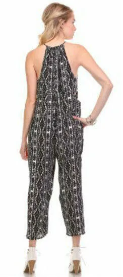 Fortuitous Black and White Aztec Print Jumpsuit