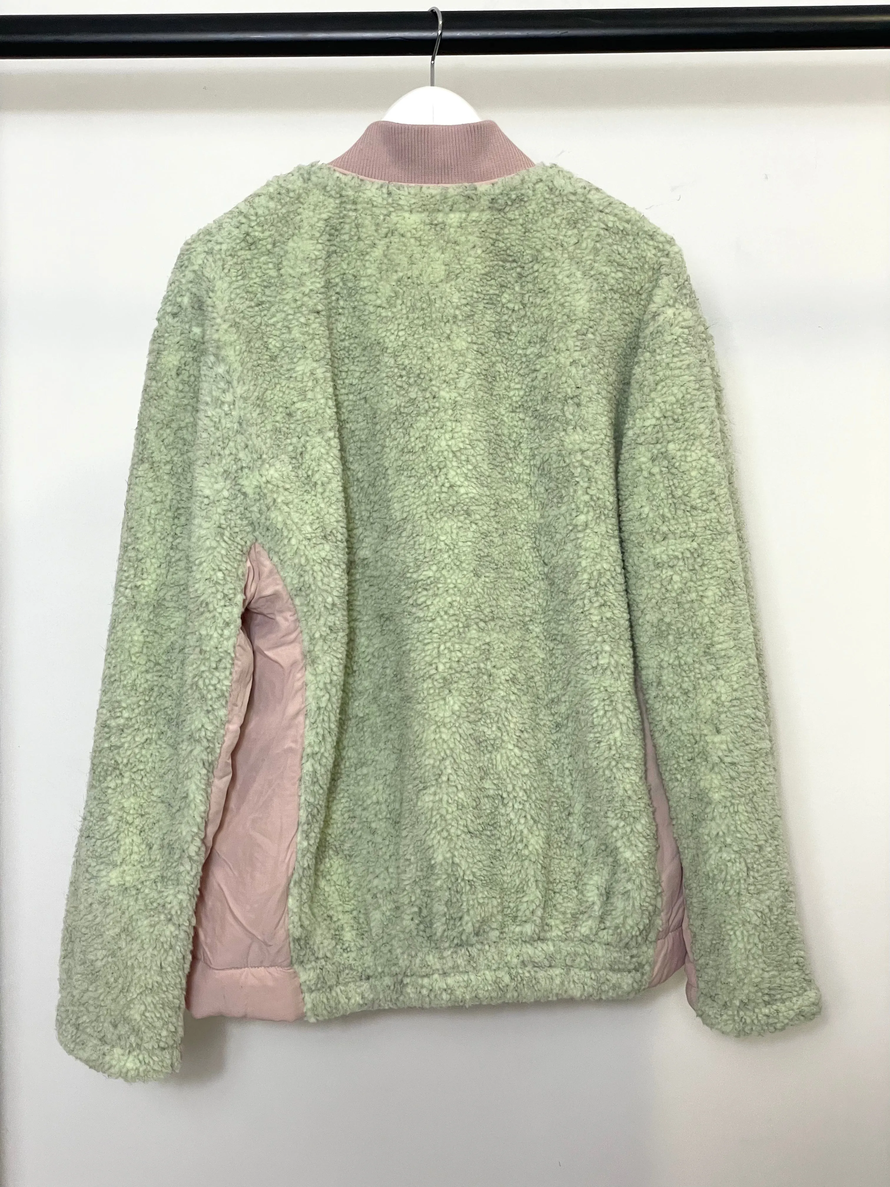 Free People Women's Rivington Sherpa Jacket Full Zip in Green/Pink