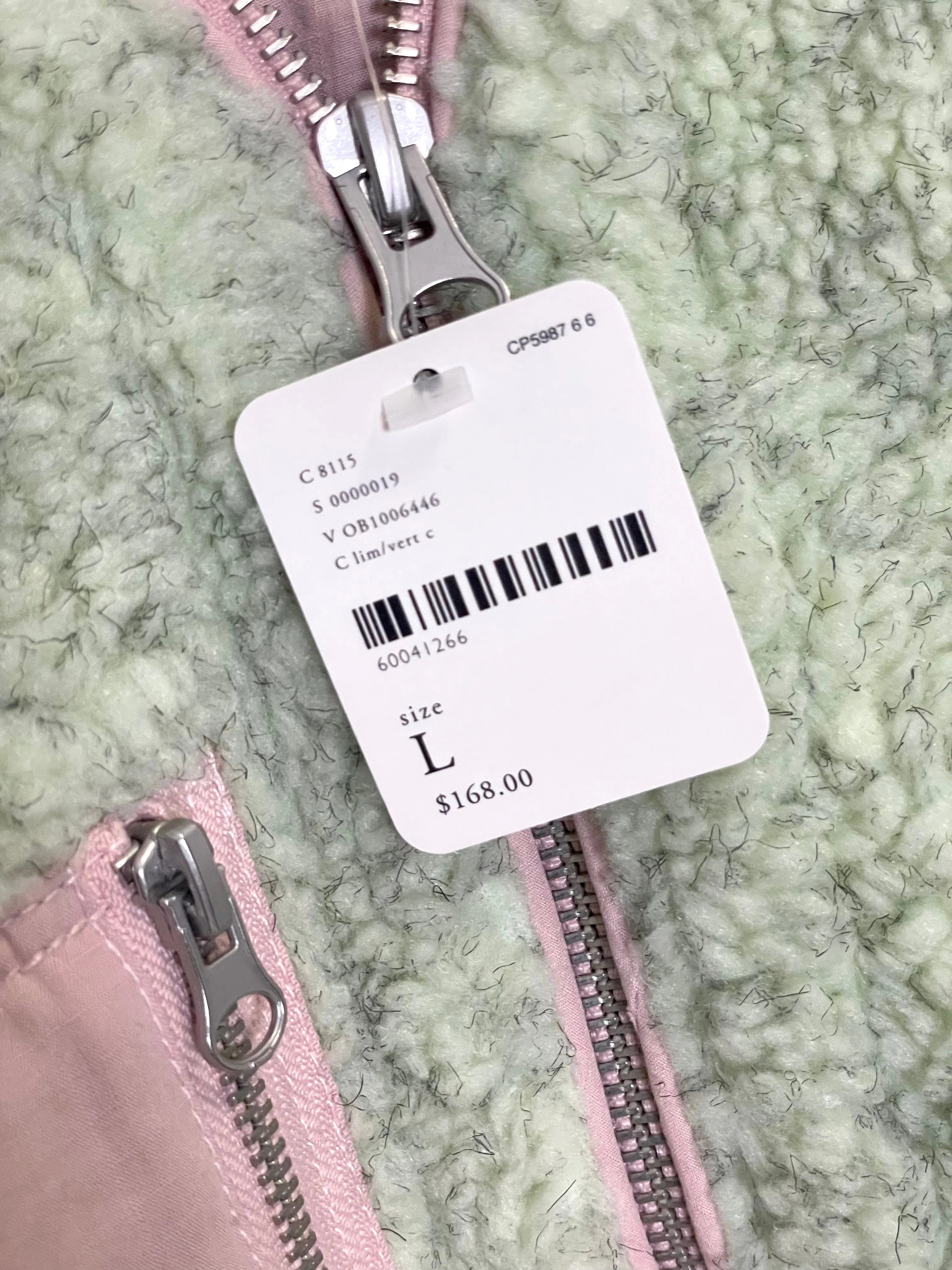 Free People Women's Rivington Sherpa Jacket Full Zip in Green/Pink