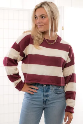 Garnet Long Sleeve Striped Crop Sweater