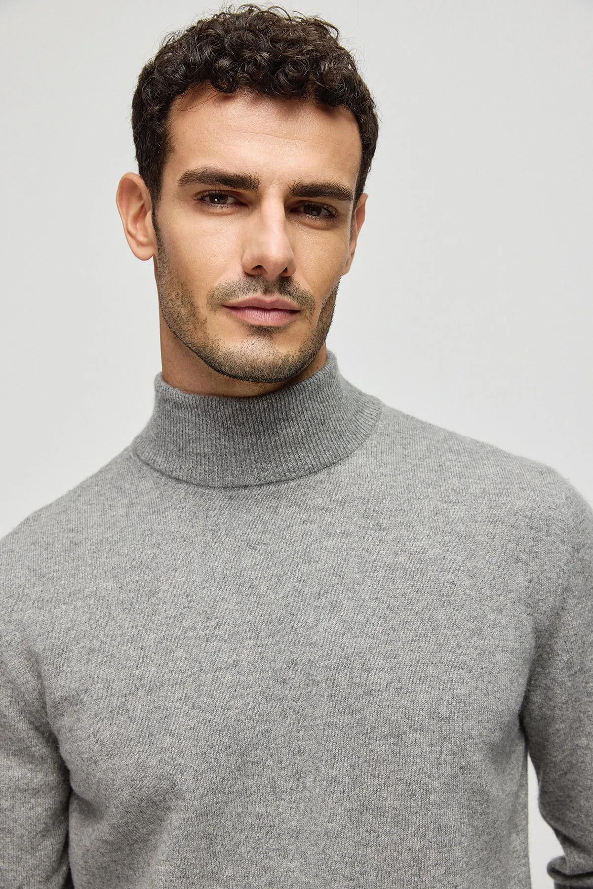 Gray Pure Cashmere Half Fisherman Men's Sweater