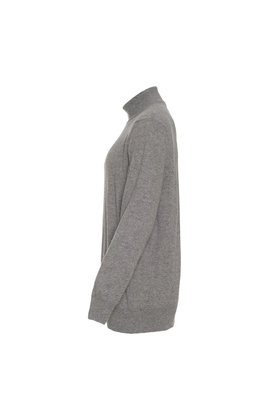 Gray Pure Cashmere Half Fisherman Men's Sweater