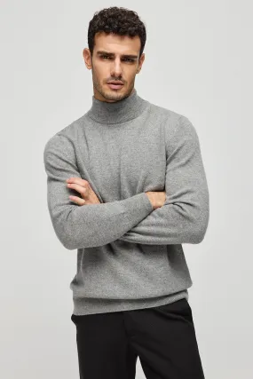 Gray Pure Cashmere Half Fisherman Men's Sweater