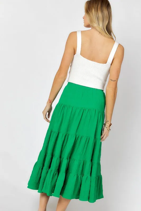 Green Crinkle Maxi Skirt