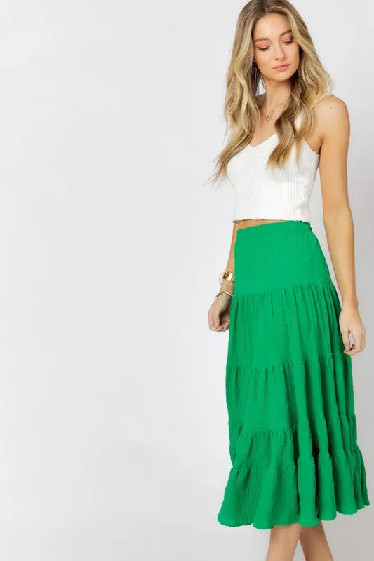 Green Crinkle Maxi Skirt