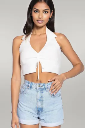 Halter Ruched Crop Sweater Knit Top
