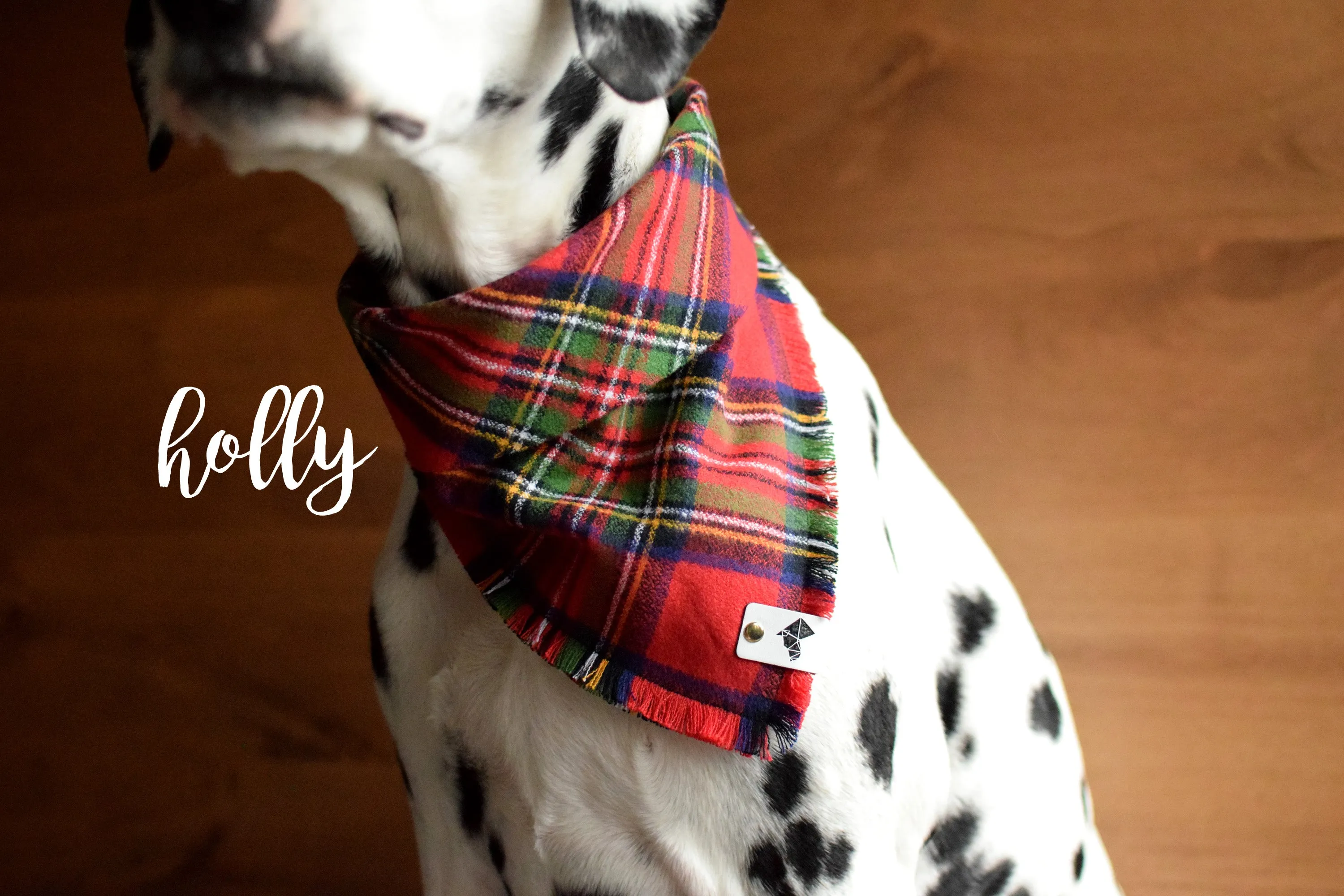 HOLLY Fringed Flannel Dog Bandana - Snap/Tie On Cotton Scarf