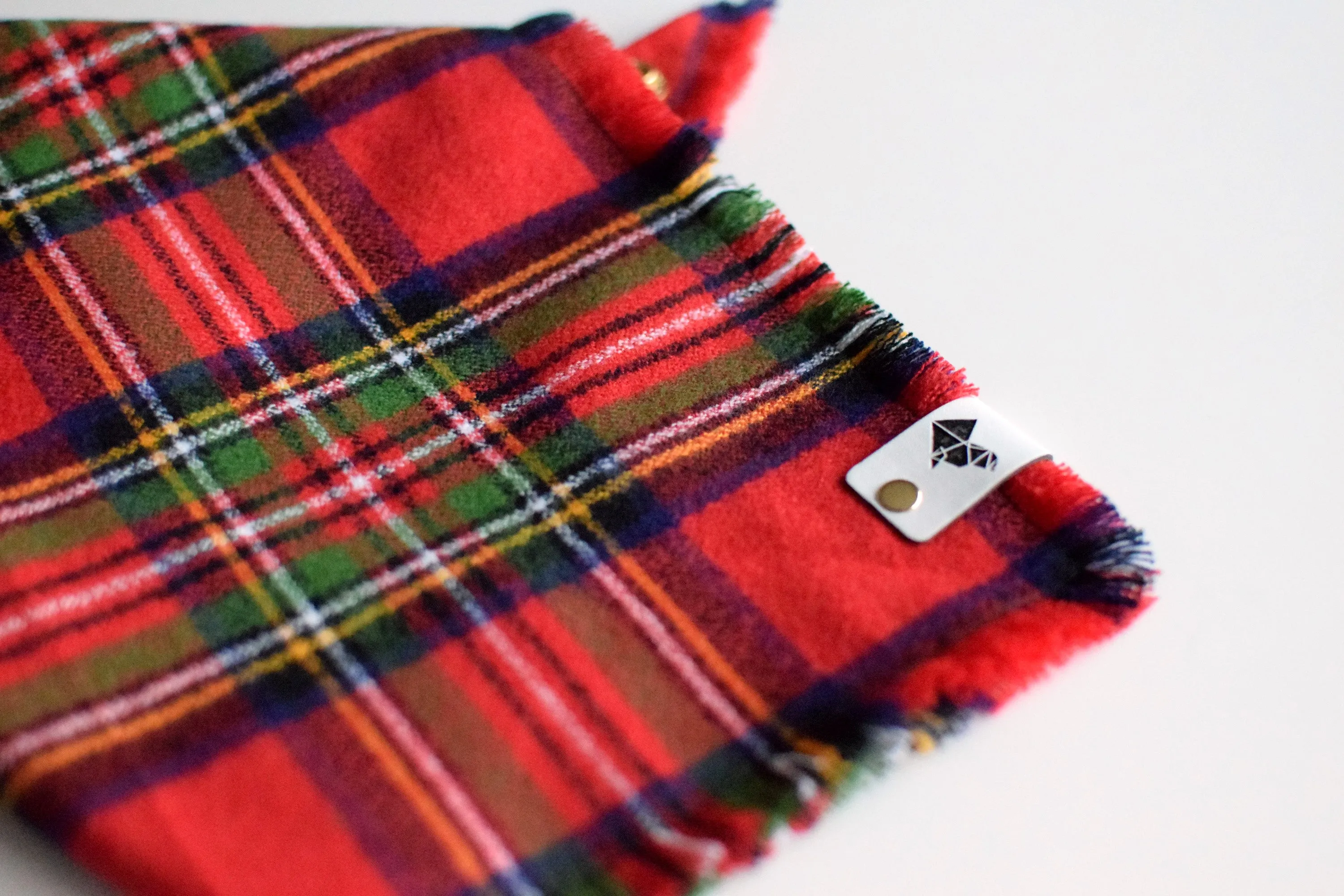 HOLLY Fringed Flannel Dog Bandana - Snap/Tie On Cotton Scarf