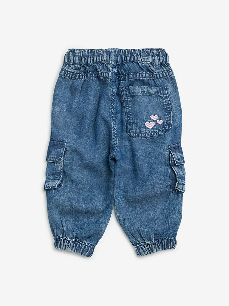 HOP Baby Blue High-Rise Denim Joggers