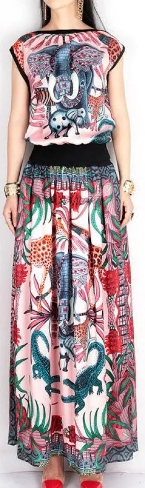 Jungle Print Sleeveless Top & Matching Maxi Skirt