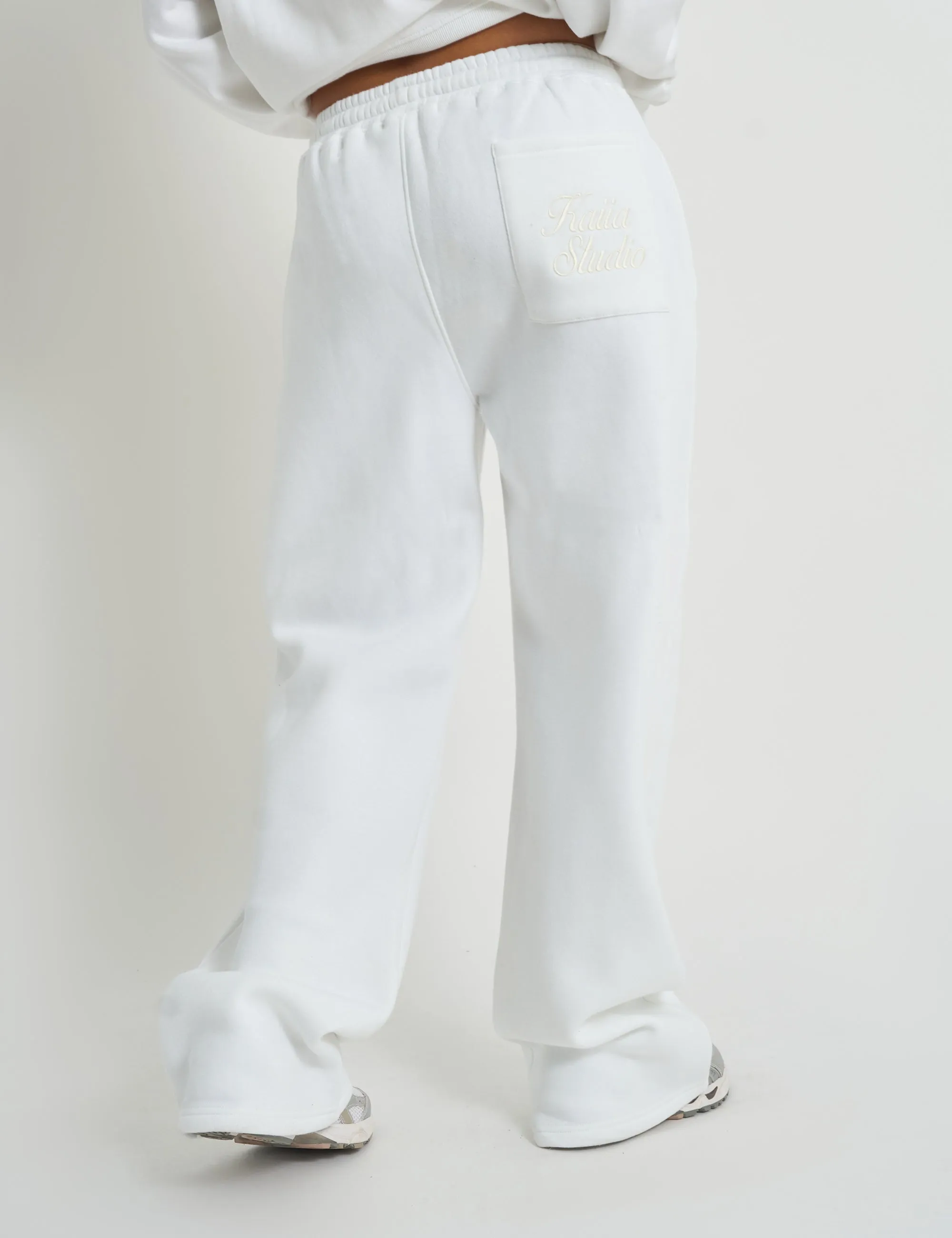 Kaiia Script Logo Wide Leg Joggers White