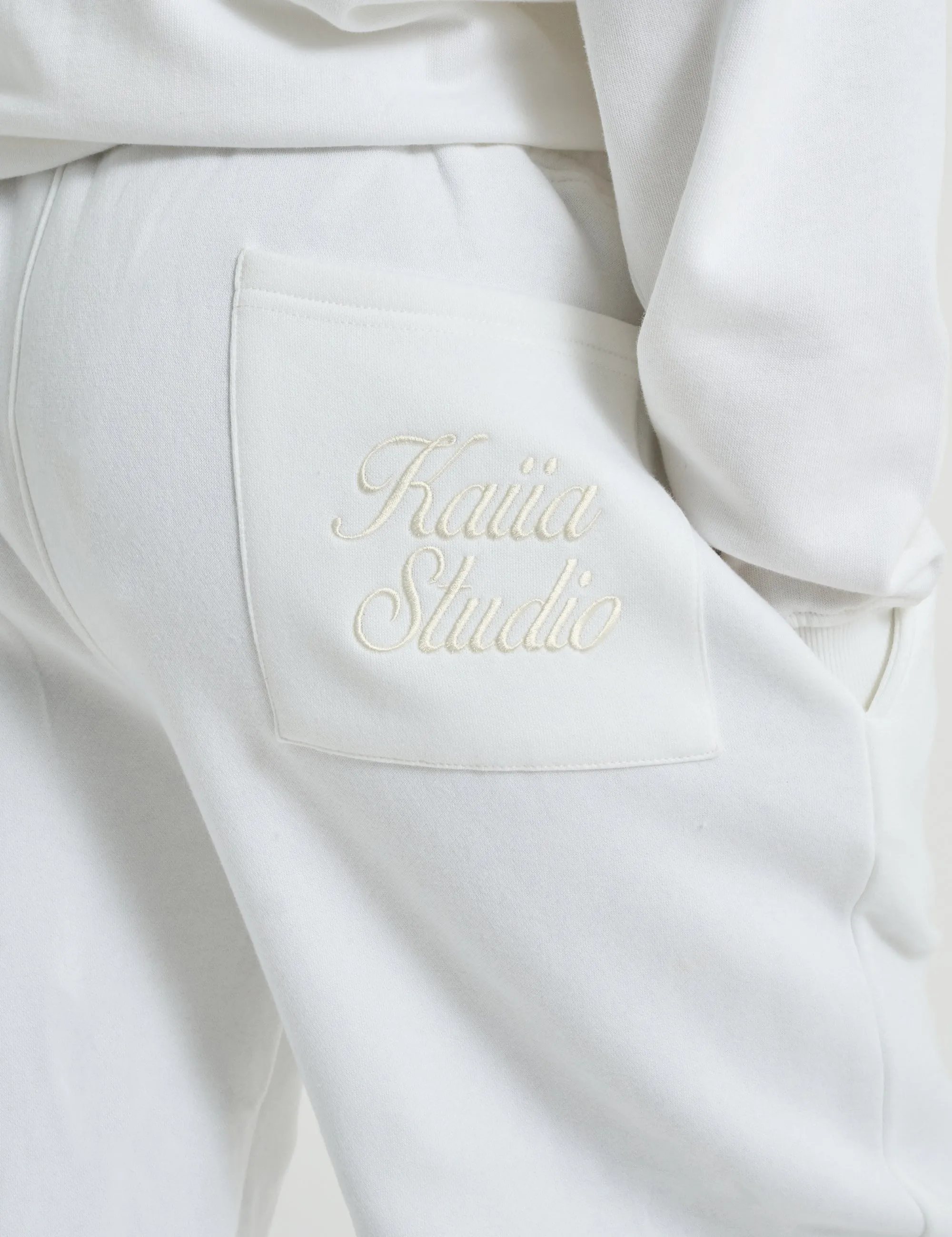 Kaiia Script Logo Wide Leg Joggers White