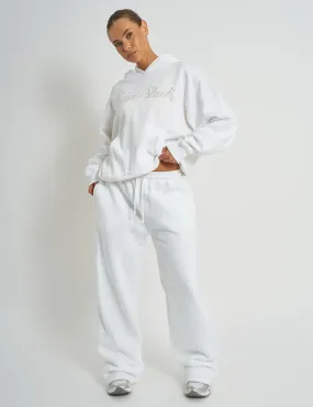 Kaiia Script Logo Wide Leg Joggers White