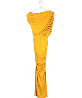 Karen Millen Yellow Jersey Crepe Asymmetric Neckline Maxi Dress UK XS