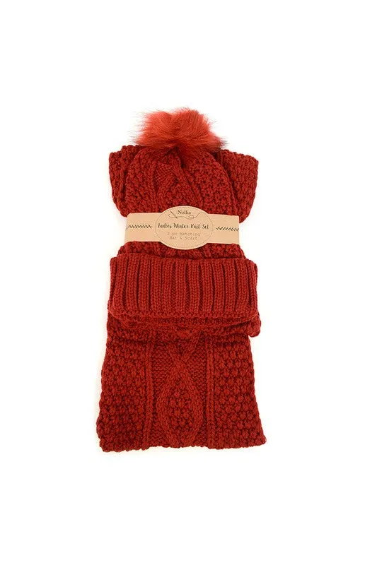 Knit Winter Hat & Infinity Scarf with Pom Set