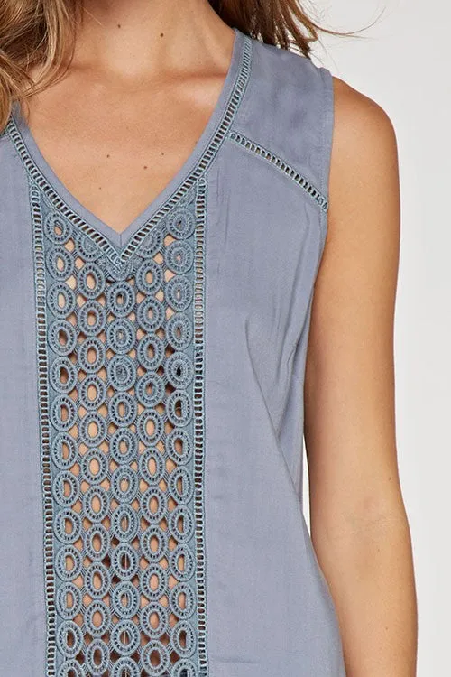Lace Insert Sleeveless Top