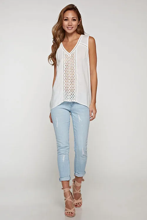 Lace Insert Sleeveless Top