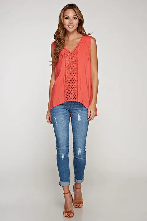 Lace Insert Sleeveless Top