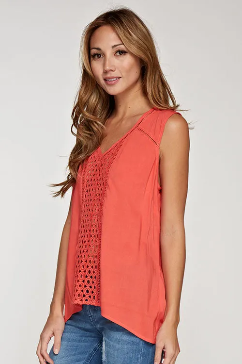 Lace Insert Sleeveless Top