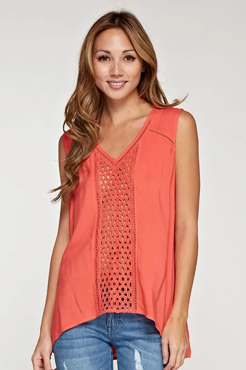 Lace Insert Sleeveless Top