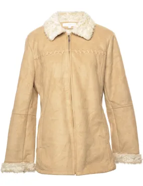 Light Brown Shearling Lined Zip-Front Jacket - M