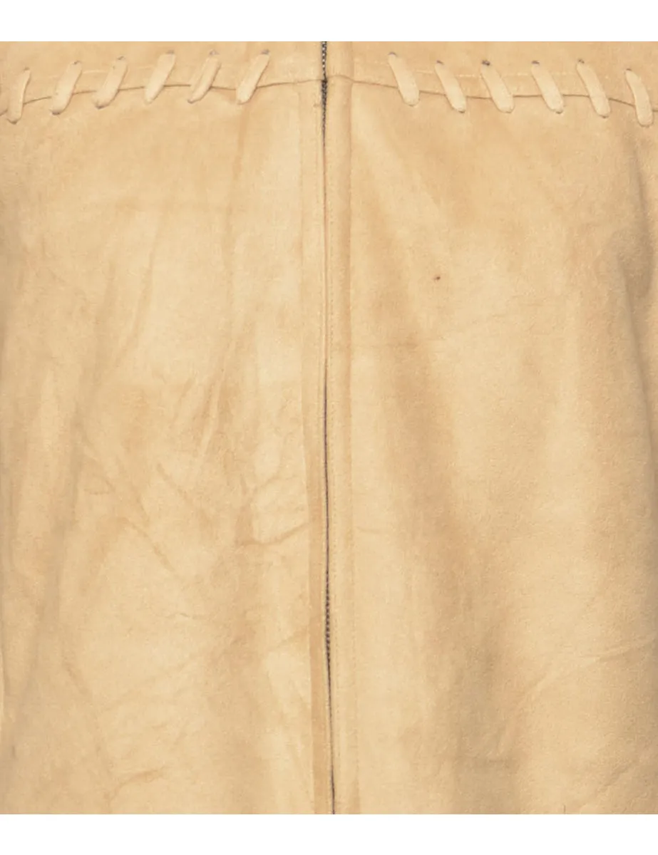Light Brown Shearling Lined Zip-Front Jacket - M