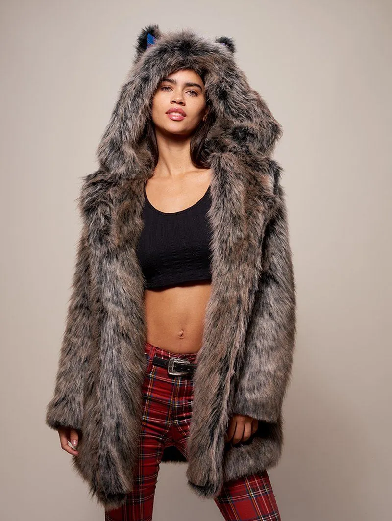 Limited Edition Grey Wolf Faux Fur Coat