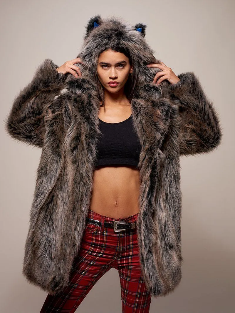 Limited Edition Grey Wolf Faux Fur Coat