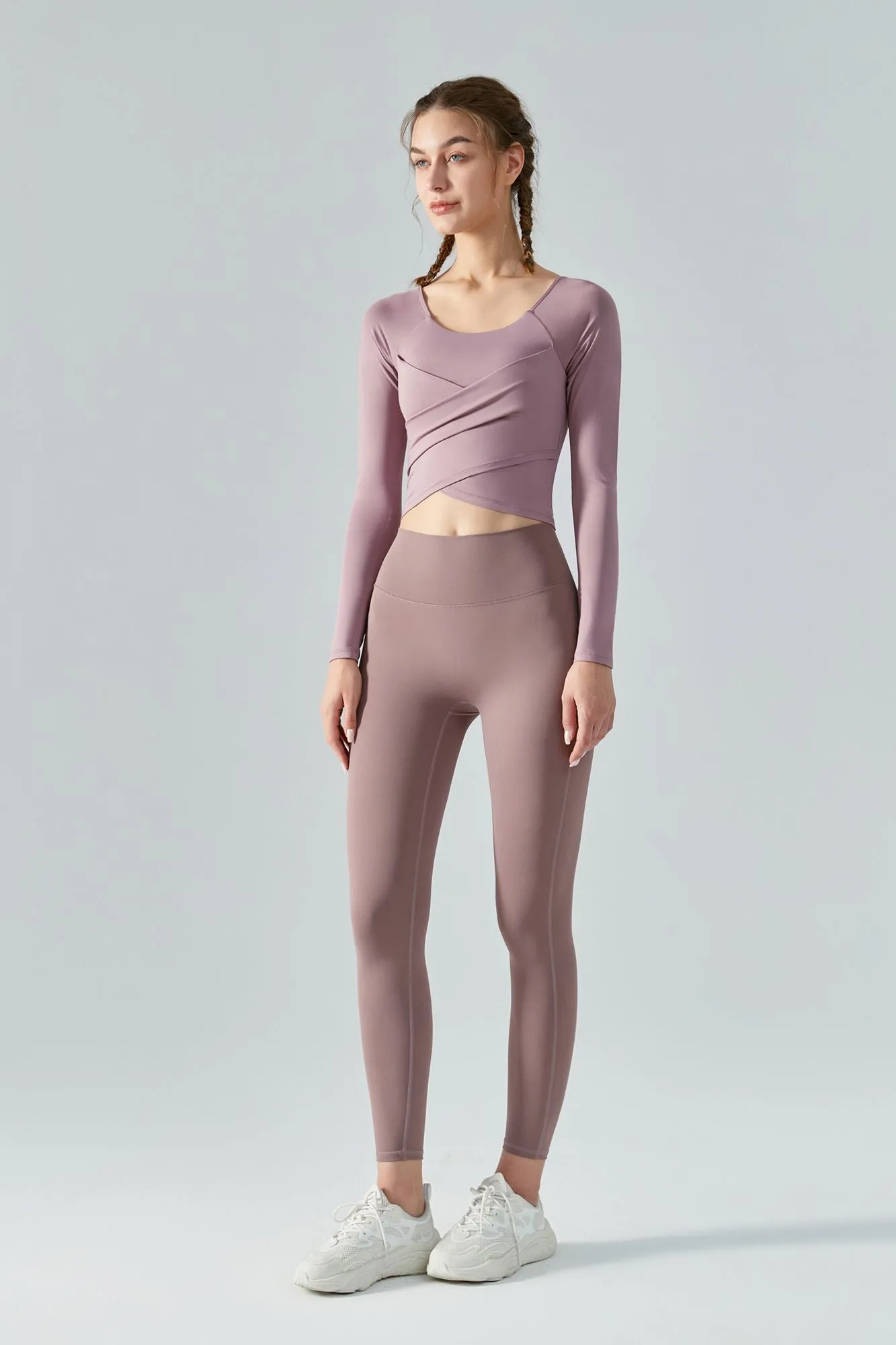 Long Sleeve Front Tie Wrap Detailing Yoga Top
