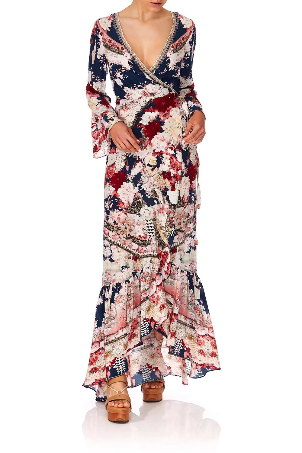 LONG SLEEVE WRAP DRESS TWIN SHADOW