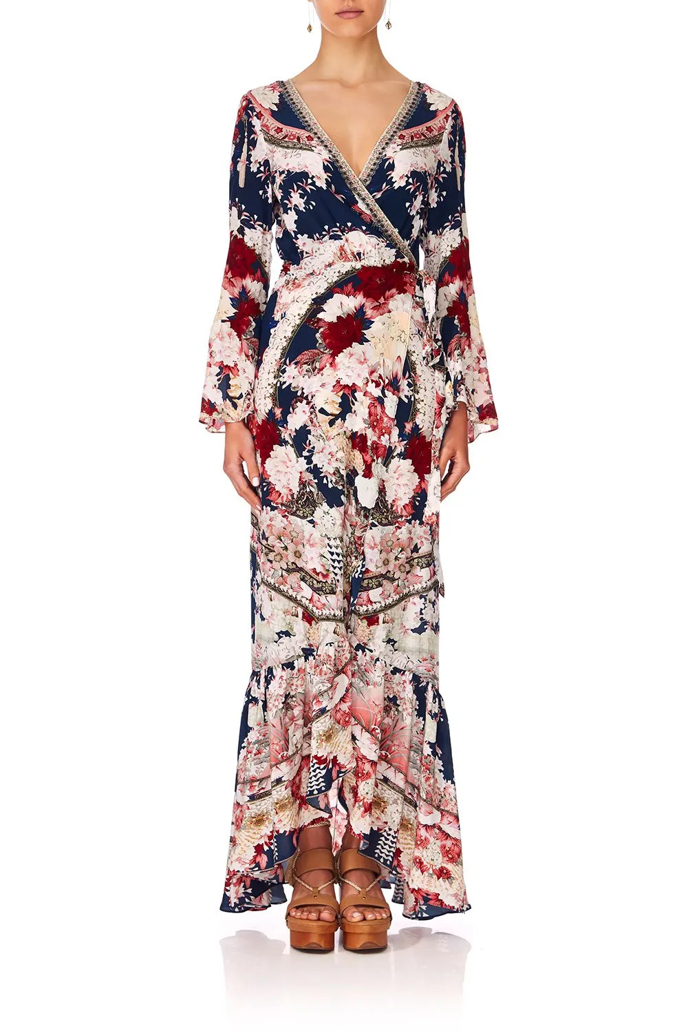 LONG SLEEVE WRAP DRESS TWIN SHADOW
