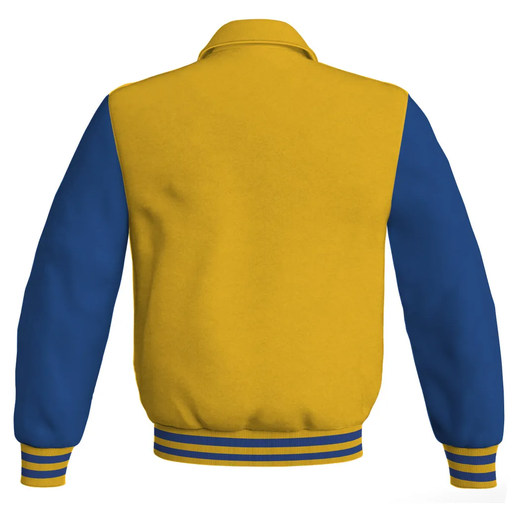 Luxury Bomber Classic Jacket Yellow/Gold Body and Blue Leather Sleeves