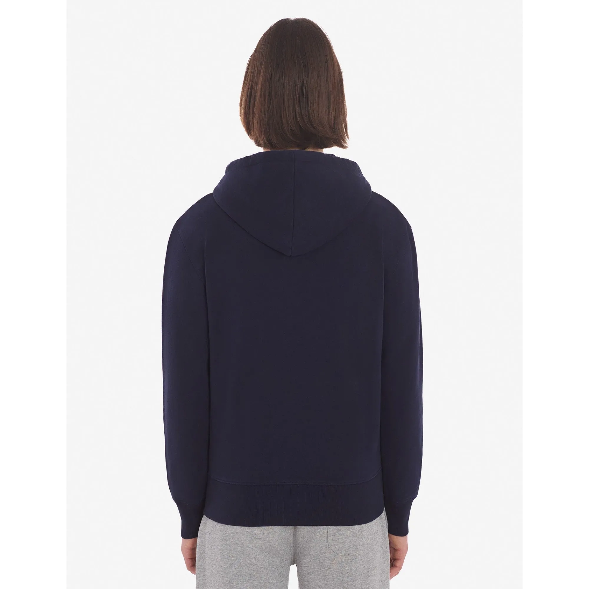 Men Tricolor Fox Patch Zip Hoodie - Navy