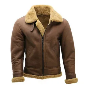 Men's Brown Faux Shearling Leather Jacket