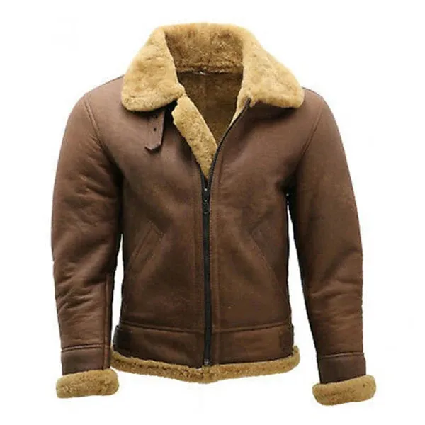 Men's Brown Faux Shearling Leather Jacket