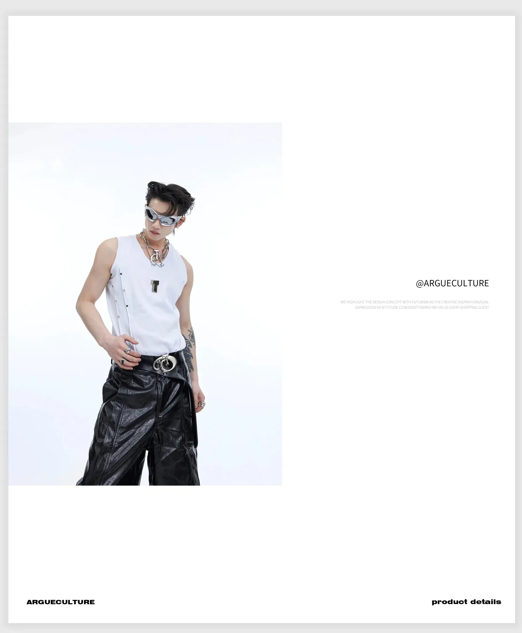 Men's Punk Sports Slim-Fit Tank Top with Metallic Accents & Line Pleated