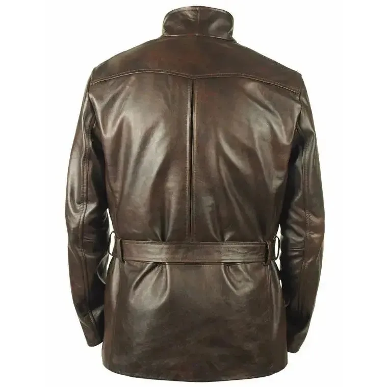 New Dark Brown Goldfish Leather Pea Coat