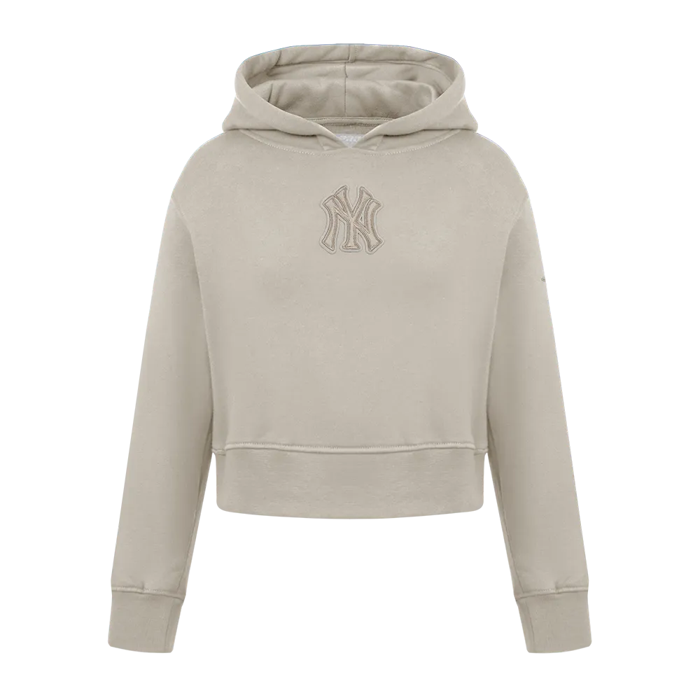 NEW YORK YANKEES NEUTRAL BIG GIRLS FLC PO HOODIE (TAUPE)