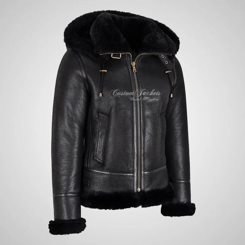 NUUK Women Shearling Jacket with Detachable Hood Sheepskin Jacket