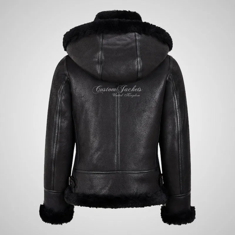 NUUK Women Shearling Jacket with Detachable Hood Sheepskin Jacket
