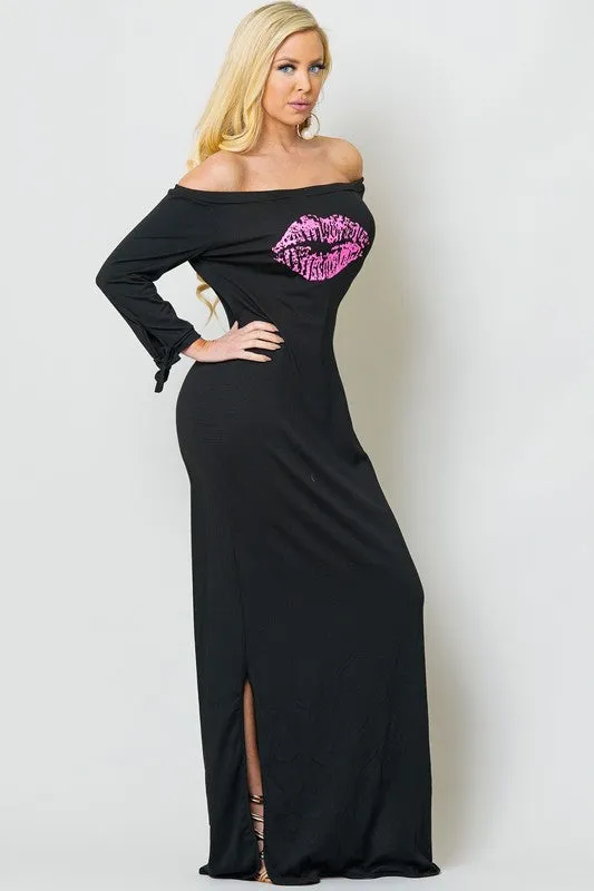OFF SHOULDER KISS MAXI DRESS