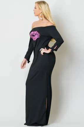 OFF SHOULDER KISS MAXI DRESS