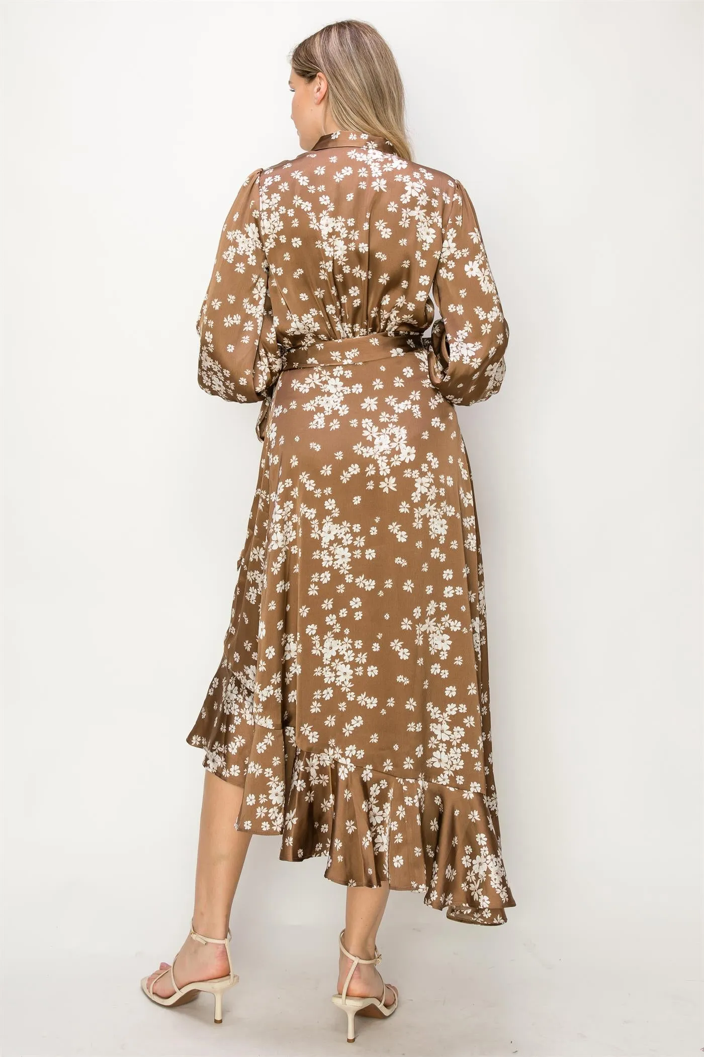 OL24A082-Satin V-Neck Wrap Unbalanced Maxi Dress