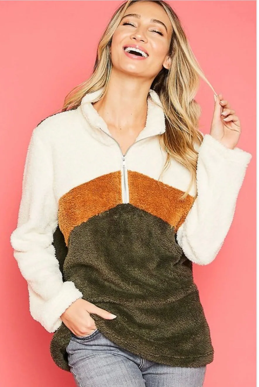 Olive Color Block Sherpa