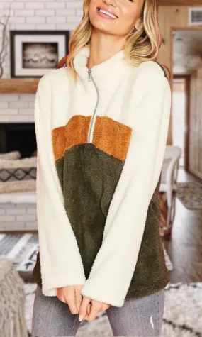 Olive Color Block Sherpa