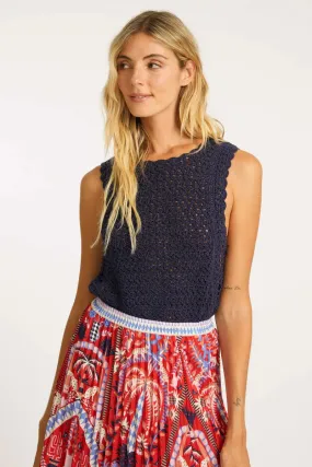 Peacoat Navy Crochet Sleeveless Amelie Top