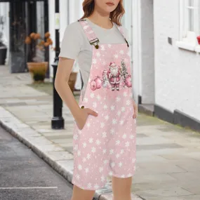 Pink Christmas Santa Unisex Shorts Suspender Jumpsuit