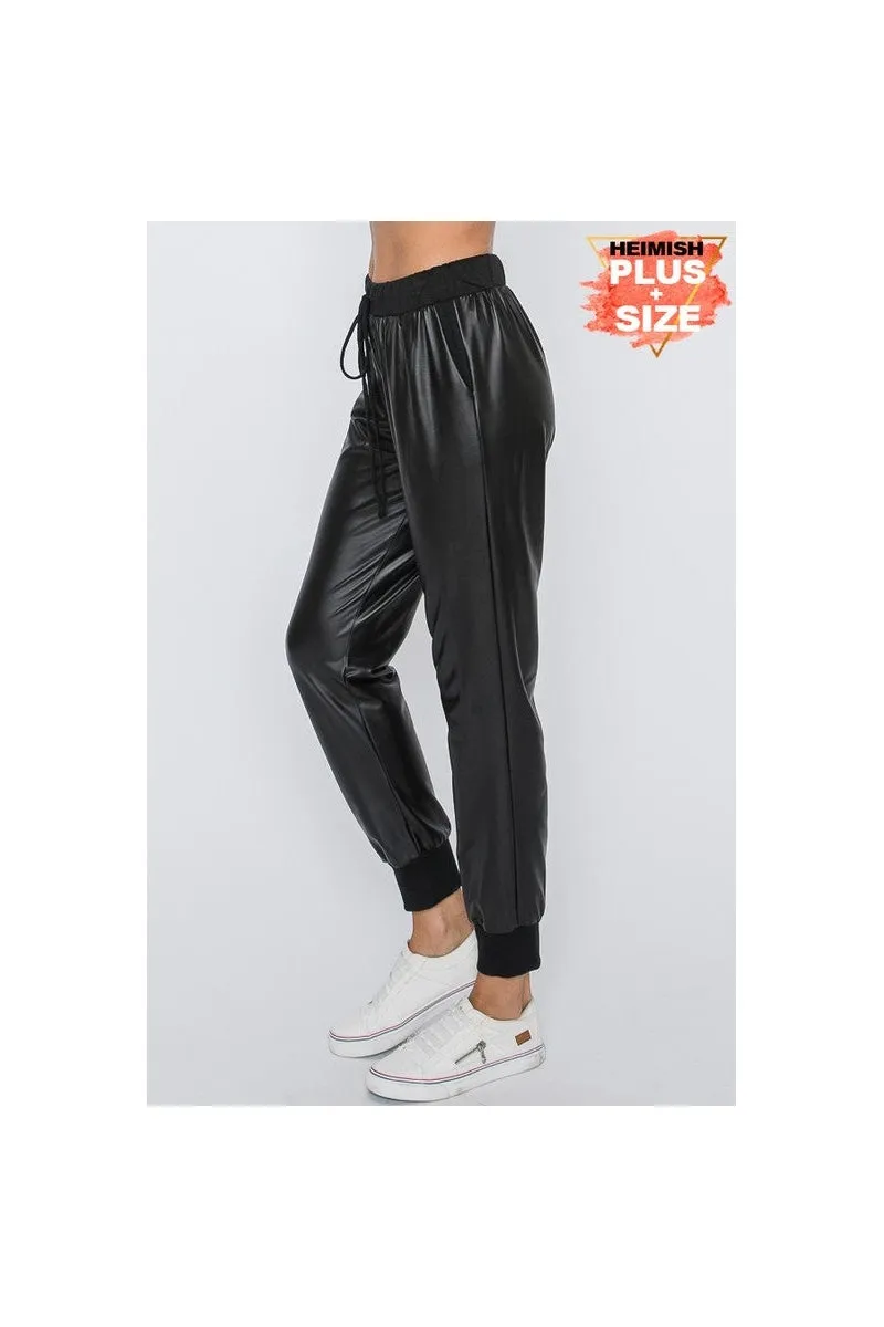 Plus Size Faux Leather Joggers