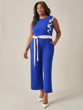 Plus Size Ruffle Shoulder Jumpsuit, Royal Signature