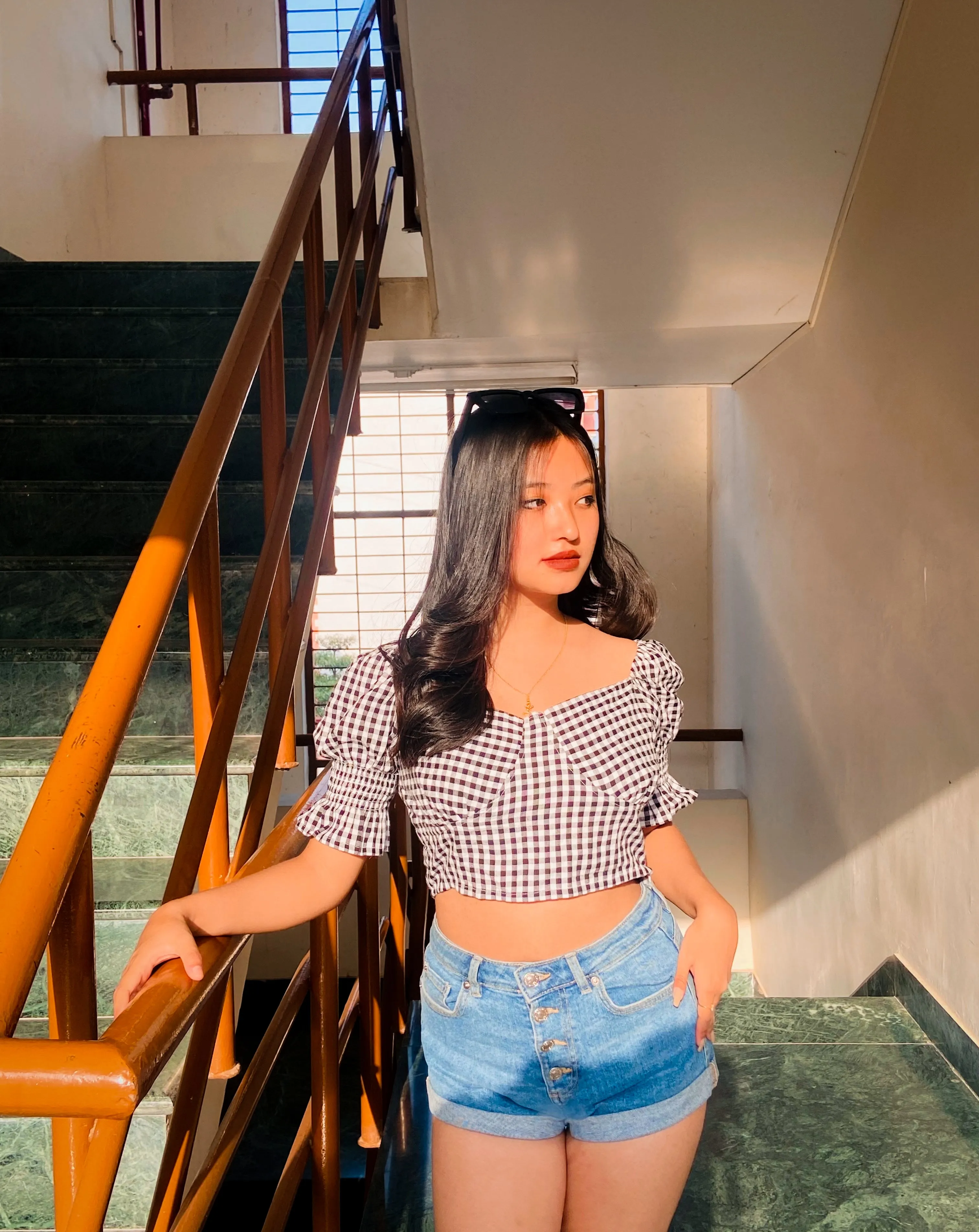 Polly white & black checks top